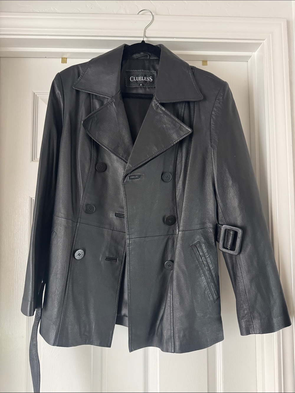Clueless Women's Black Leather Double-Breasted Jacket